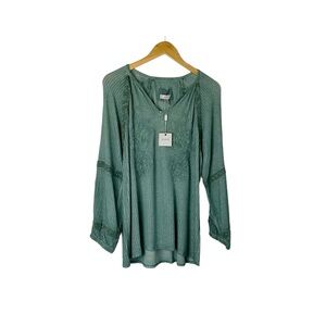 Cupio Mineral Blue Waffle Knit Long Sleeve Top Size Large